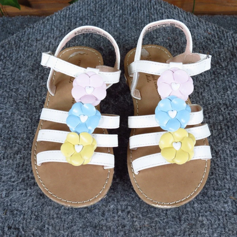 Cupcakes and Cashmere Kids Girls Floral Strappy Sandals Size T9 Summer White